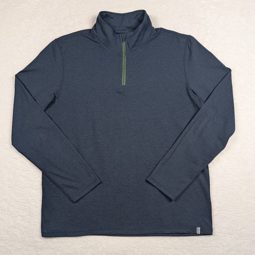 Marine Layer Weekend Sport Pullover Mens Large Navy 1/4 Zip Heathered Stretch